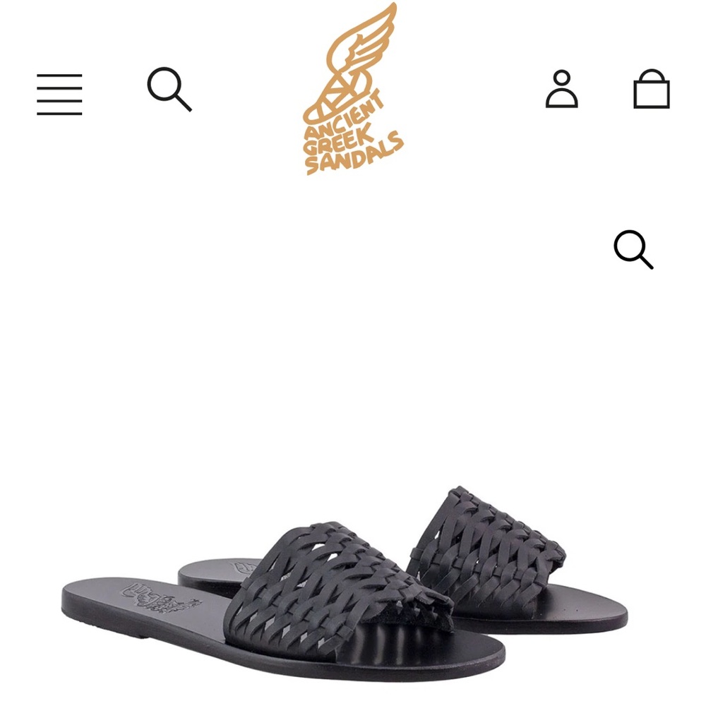 Ancient Greek Sandals Black Woven Slides